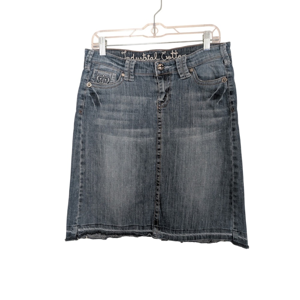 Industrial Cotton Denim Mini Skirt Blue Embroidered Crown Fleur‎ De Lis Size 7